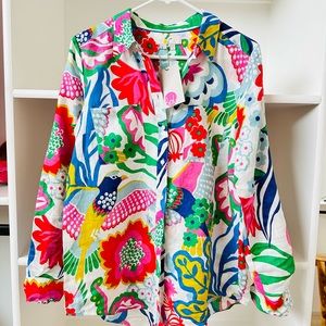 Boden linen shirt medium 6 bold colors vibrant pattern floral shirt
